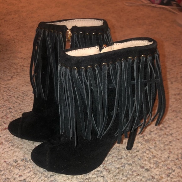 Grommet Girl Fringe Peep Toe Booties - Picture 3 of 4